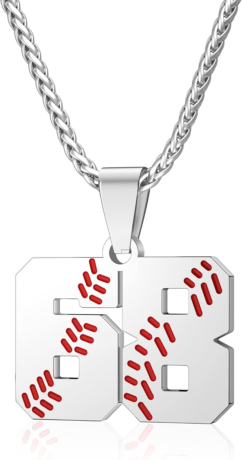 Wikavanli Personalized Baseball Jersey Number 00-99 Necklace - Stainless Steel Baseball Chain Pendant Necklace - Team Jewelry Gift for Boys, Girls, Men, Women - Image 1